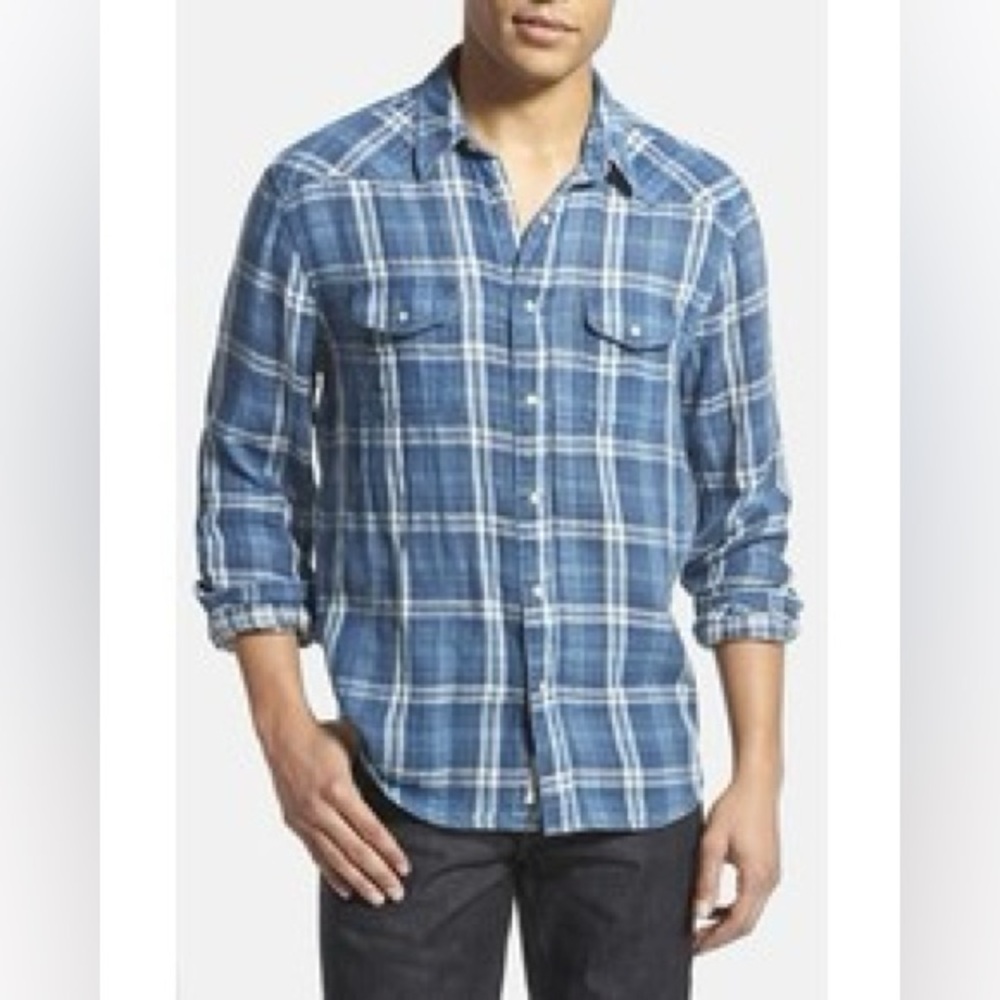 Lucky Brand Classic Fit Plaid Western Shirt Pearl Snaps